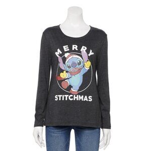 NWT Women's Family Fun Disney L/S Stitch Christmas Graphic T-Shirt Sz XL